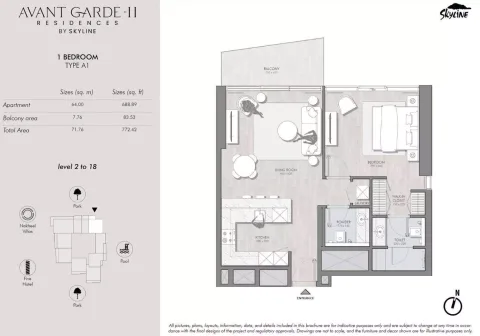 Floor plan, 1 Bed, 772 sq ft