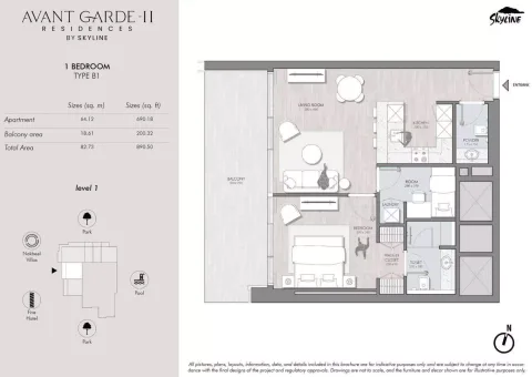 Floor plan, 1 Bed, 890 sq ft