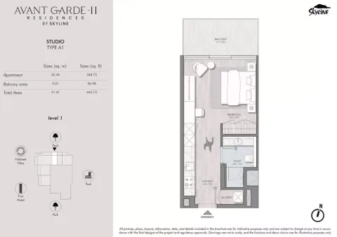 Floor plan, Studio, 445 sq ft