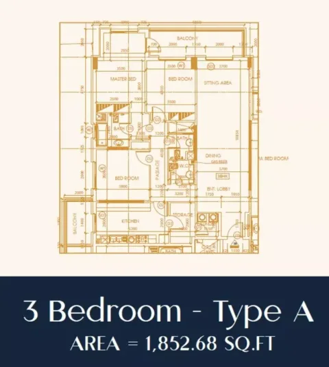 Floor plan, 3 Beds, 1,852 sq ft