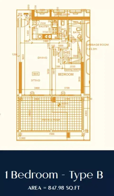 Floor plan, 1 Bed, 847 sq ft