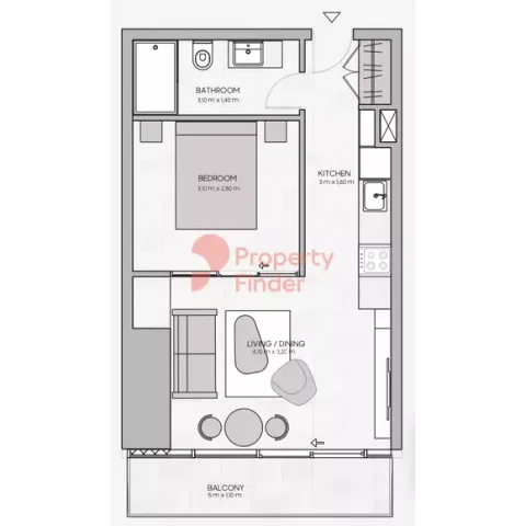 Floor plan, 1 Bed, 501 sq ft