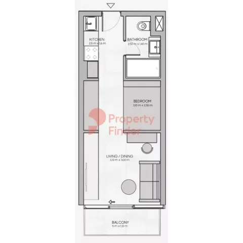 Floor plan, Studio, 302 sq ft