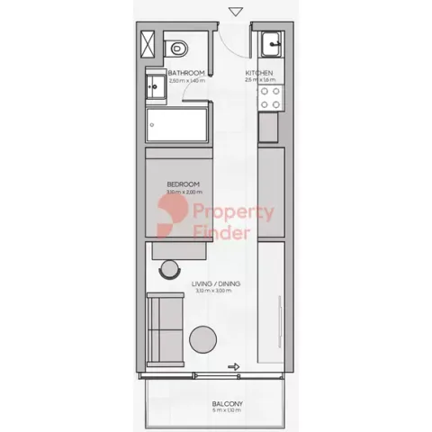 Floor plan, Studio, 304 sq ft
