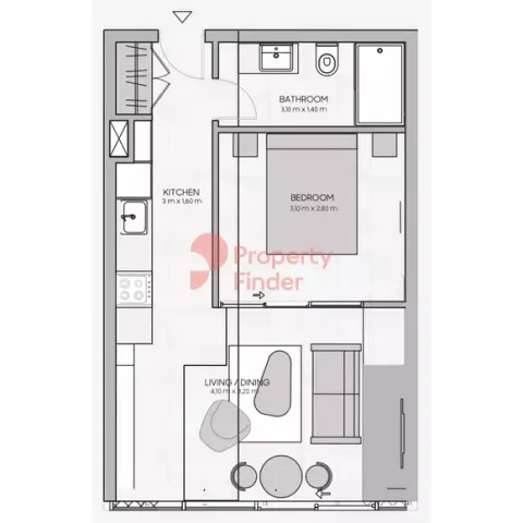 Floor plan, 1 Bed, 453 sq ft