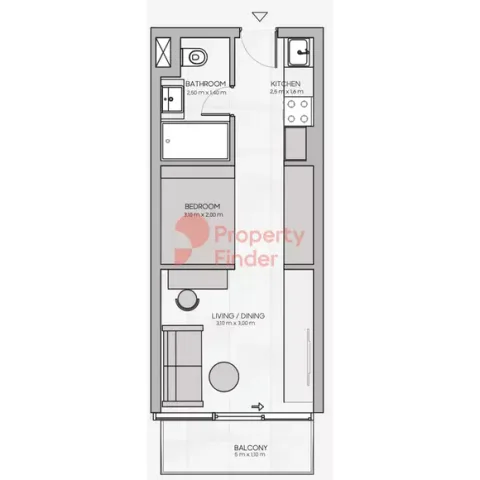 Floor plan, Studio, 327 sq ft