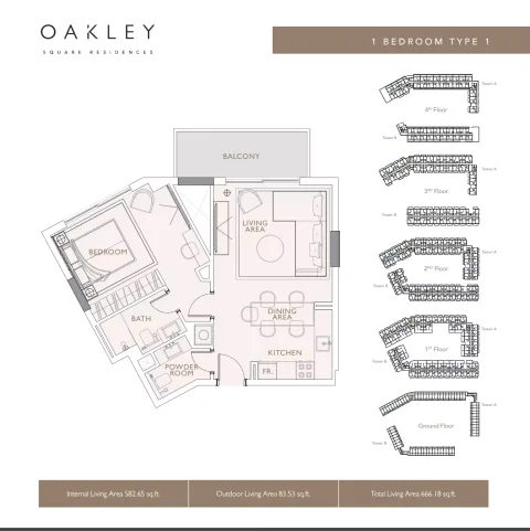 Floor plan, 1 Bed, 666 sq ft