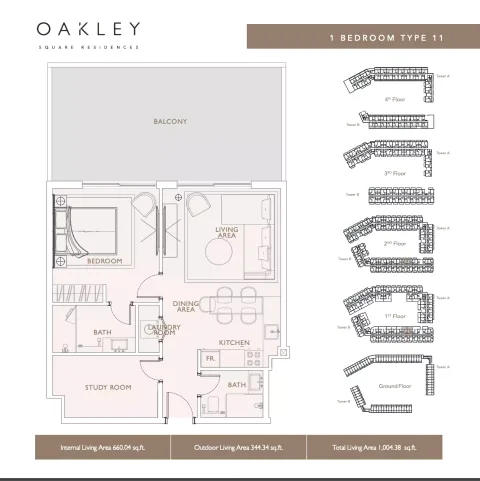 Floor plan, 1 Bed, 1,004 sq ft