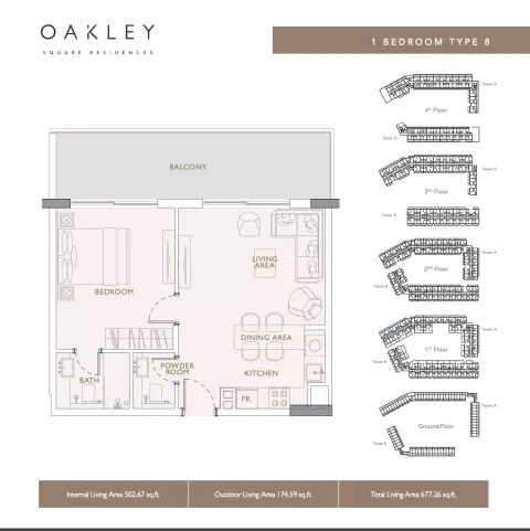 Floor plan, 1 Bed, 677 sq ft