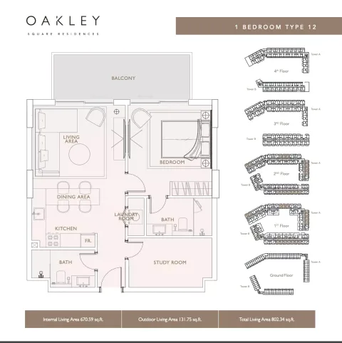 Floor plan, 1 Bed, 802 sq ft