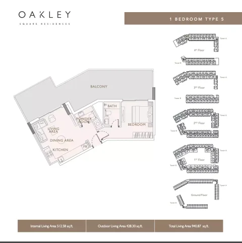 Floor plan, 1 Bed, 940 sq ft