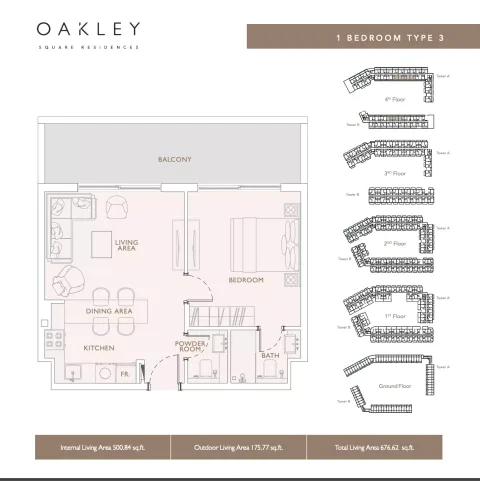 Floor plan, 1 Bed, 676 sq ft