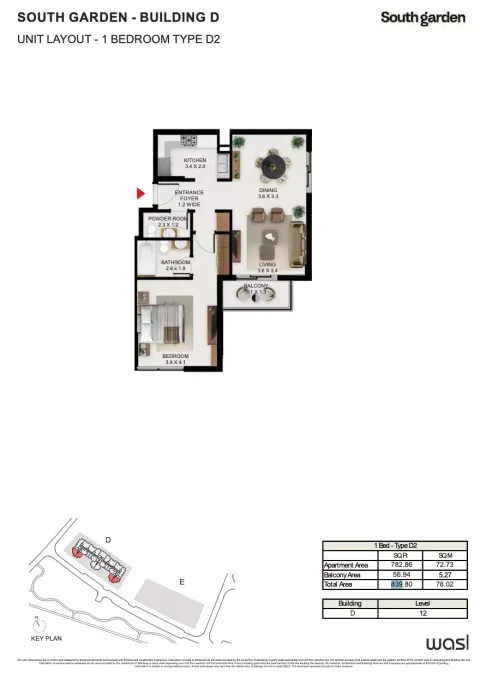 Floor plan, 1 Bed, 840 sq ft