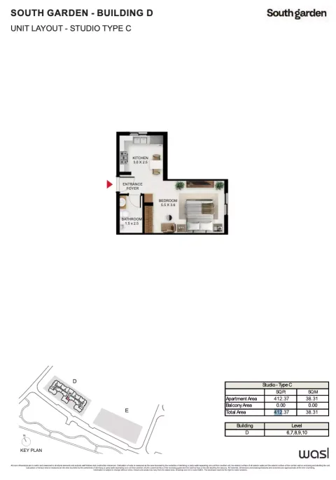 Floor plan, Studio, 412 sq ft