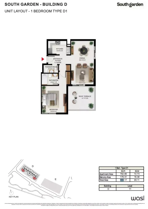 Floor plan, 1 Bed, 959 sq ft