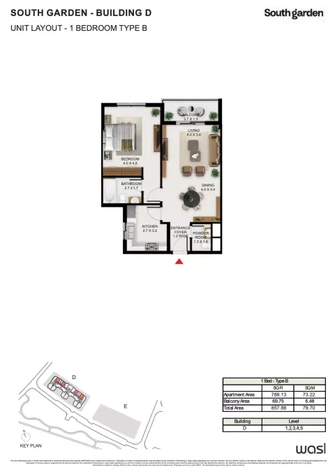 Floor plan, 1 Bed, 857 sq ft