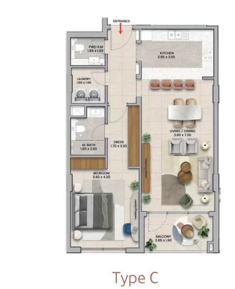 Floor plan, 1 Bed, 0 sq ft