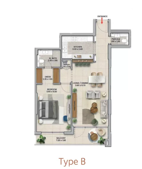Floor plan, 1 Bed, 0 sq ft