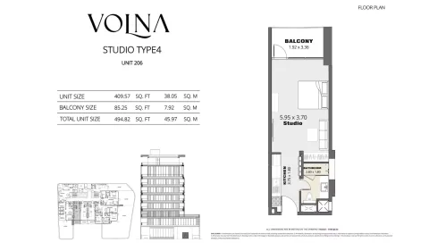 Floor plan, Studio, 494 sq ft