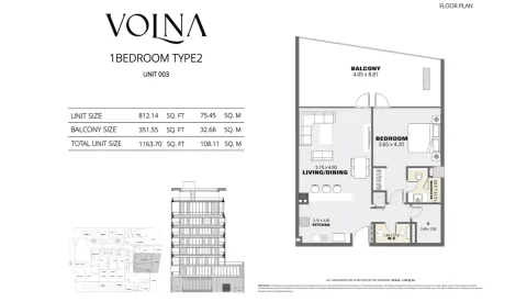 Floor plan, 1 Bed, 1,163 sq ft
