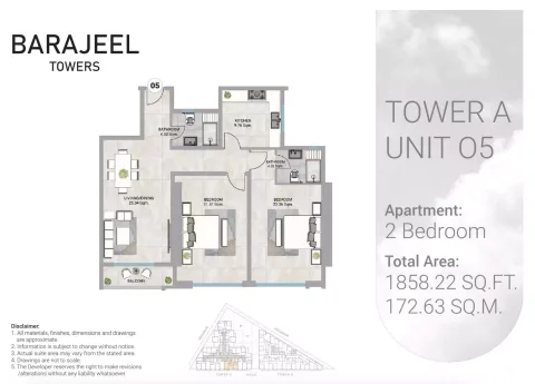 Floor plan, 2 Beds, 1,858 sq ft