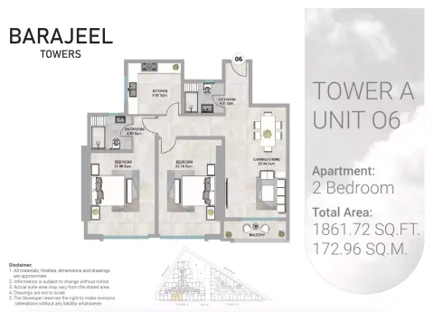 Floor plan, 2 Beds, 1,861 sq ft