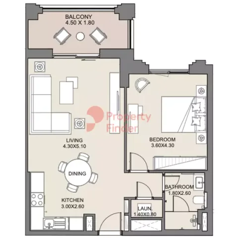 Floor plan, 1 Bed, 763 sq ft