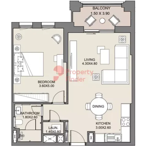 Floor plan, 1 Bed, 744 sq ft