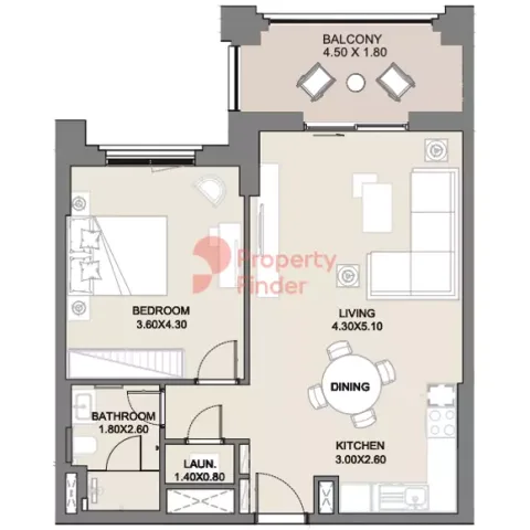Floor plan, 1 Bed, 757 sq ft