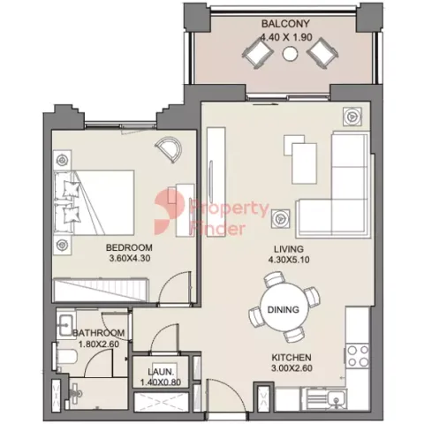 Floor plan, 1 Bed, 763 sq ft