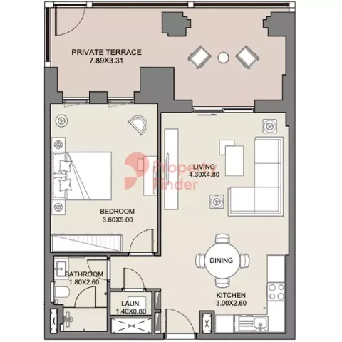 Floor plan, 1 Bed, 961 sq ft