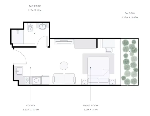 Floor plan, Studio, 371 sq ft