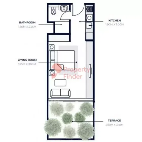 Floor plan, Studio, 496 sq ft