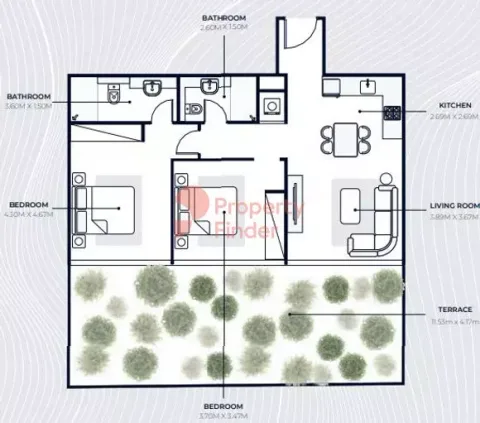 Floor plan, 2 Beds, 1,336 sq ft