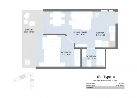 Floor plan, 1 Bed, 493 sq ft