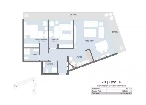 Floor plan, 2 Beds, 1,228 sq ft