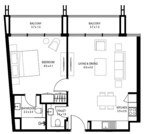 Floor plan, 1 Bed, 788 sq ft