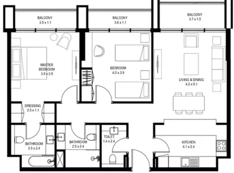 Floor plan, 2 Beds, 1,194 sq ft