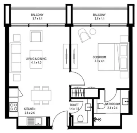 Floor plan, 1 Bed, 699 sq ft