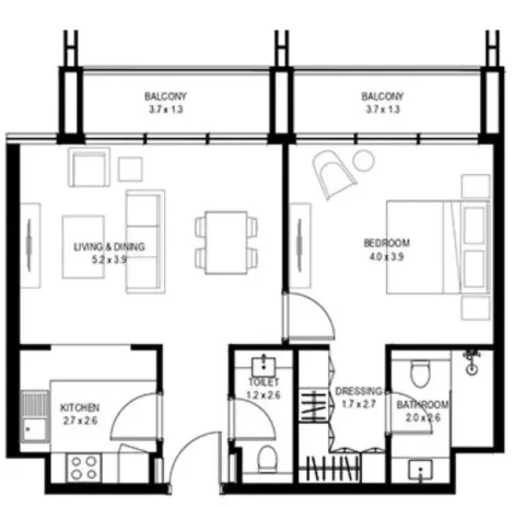 Floor plan, 1 Bed, 813 sq ft