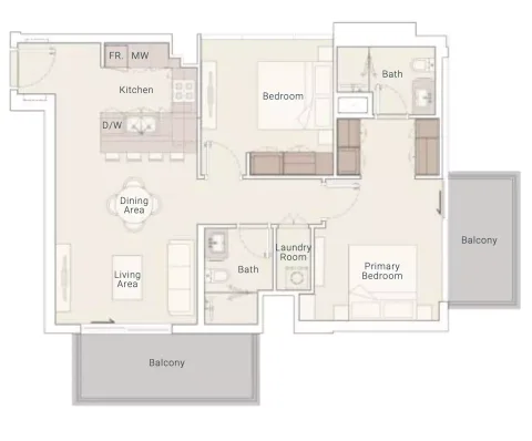 Floor plan, 2 Beds, 1,024 sq ft