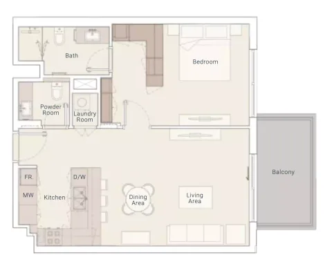 Floor plan, 1 Bed, 798 sq ft