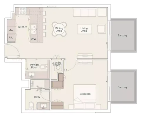 Floor plan, 1 Bed, 812 sq ft