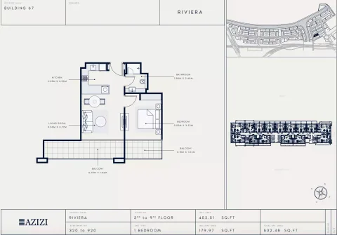 Floor plan, 1 Bed, 632 sq ft