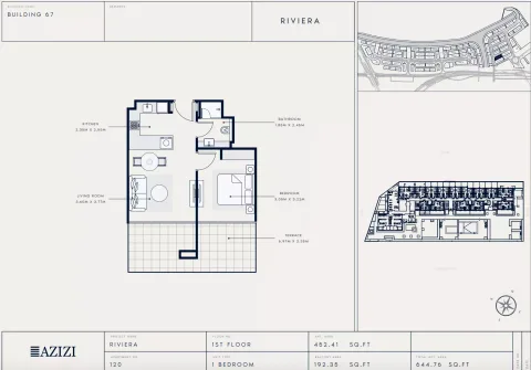Floor plan, 1 Bed, 644 sq ft