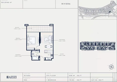Floor plan, 1 Bed, 627 sq ft