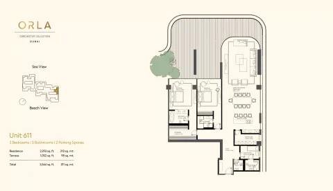 Floor plan, 2 Beds, 3,344 sq ft