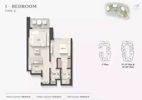 Floor plan, 1 Bed, 817 sq ft