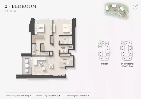 Floor plan, 2 Beds, 1,221 sq ft