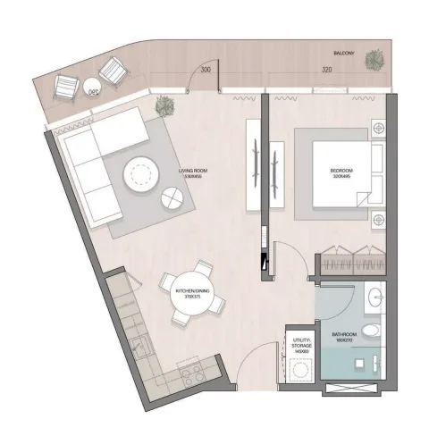 Floor plan, 1 Bed, 759 sq ft